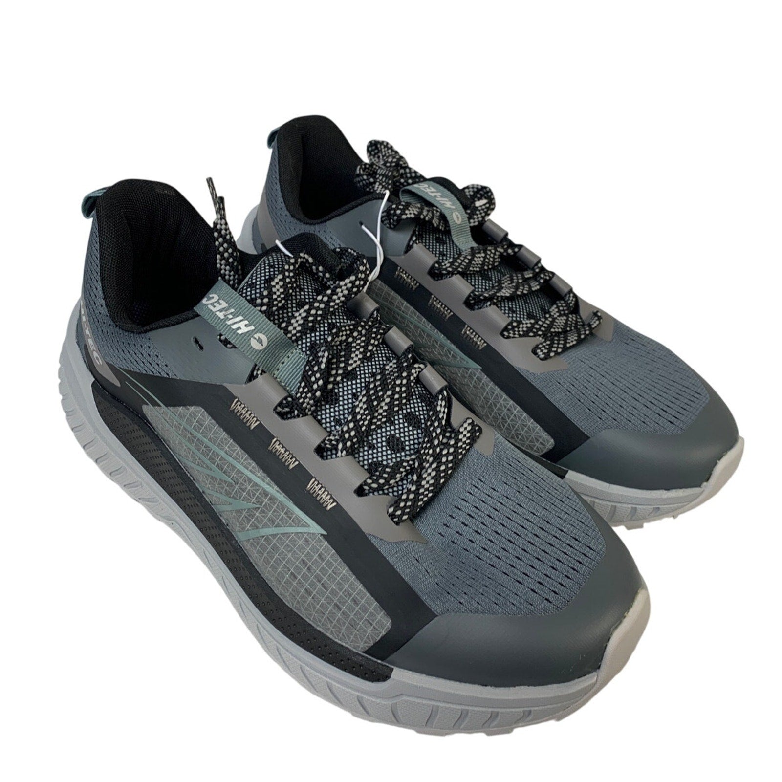 Hi-Tec Mens Size 8 Black Gray Mesh Lace Up Athletic Running Tennis Shoes