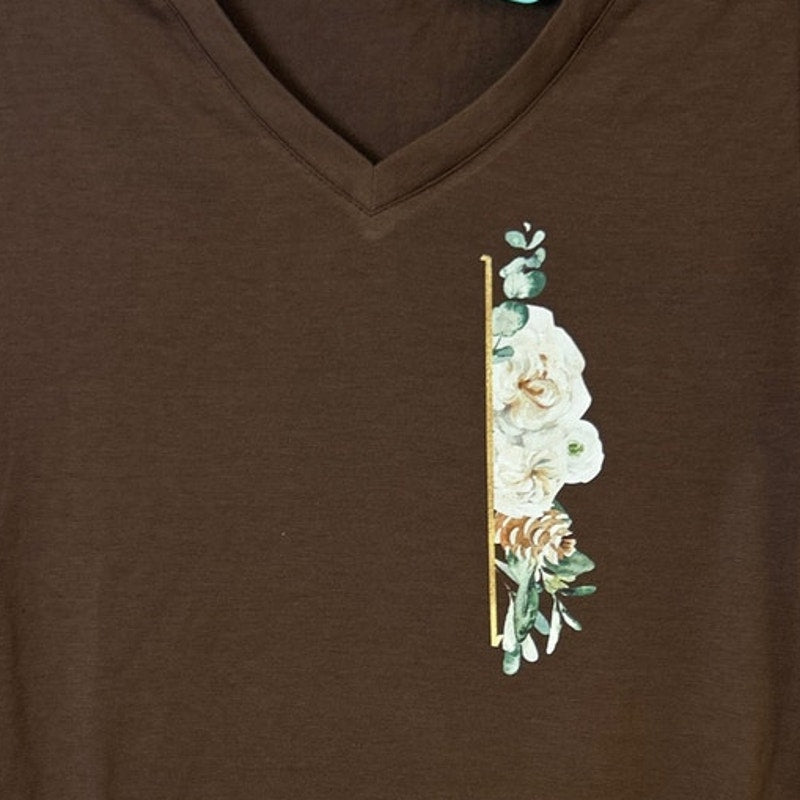 New Hand Printed Womens Small Floral Stripe Short Sleeve V Neck Tee Shirt