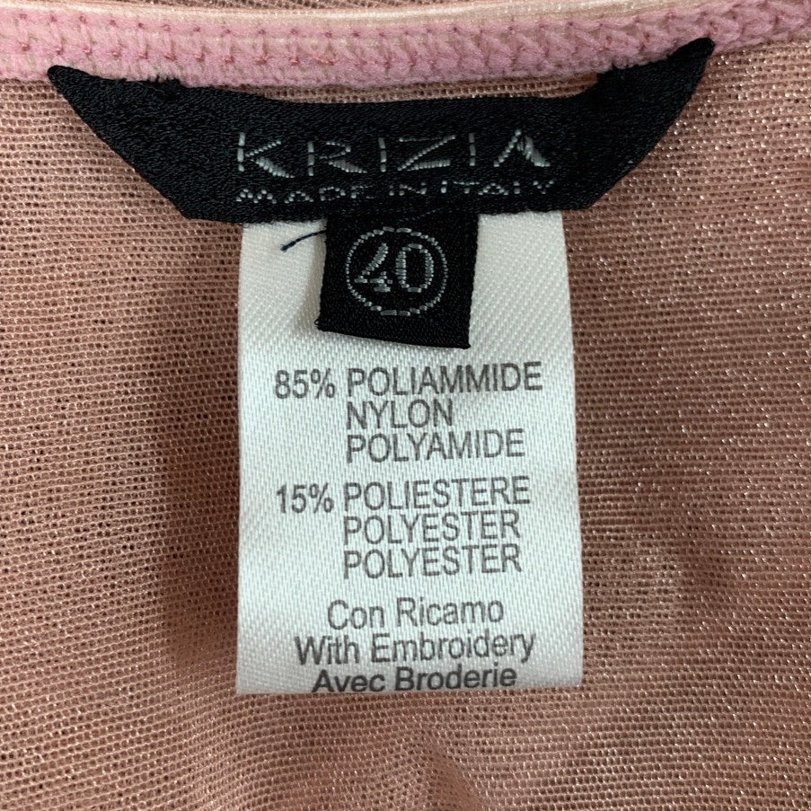 Krizia Womens Size 10 Sleeveless Pink Crew Neck Sheer Sequin Beaded Tank Top