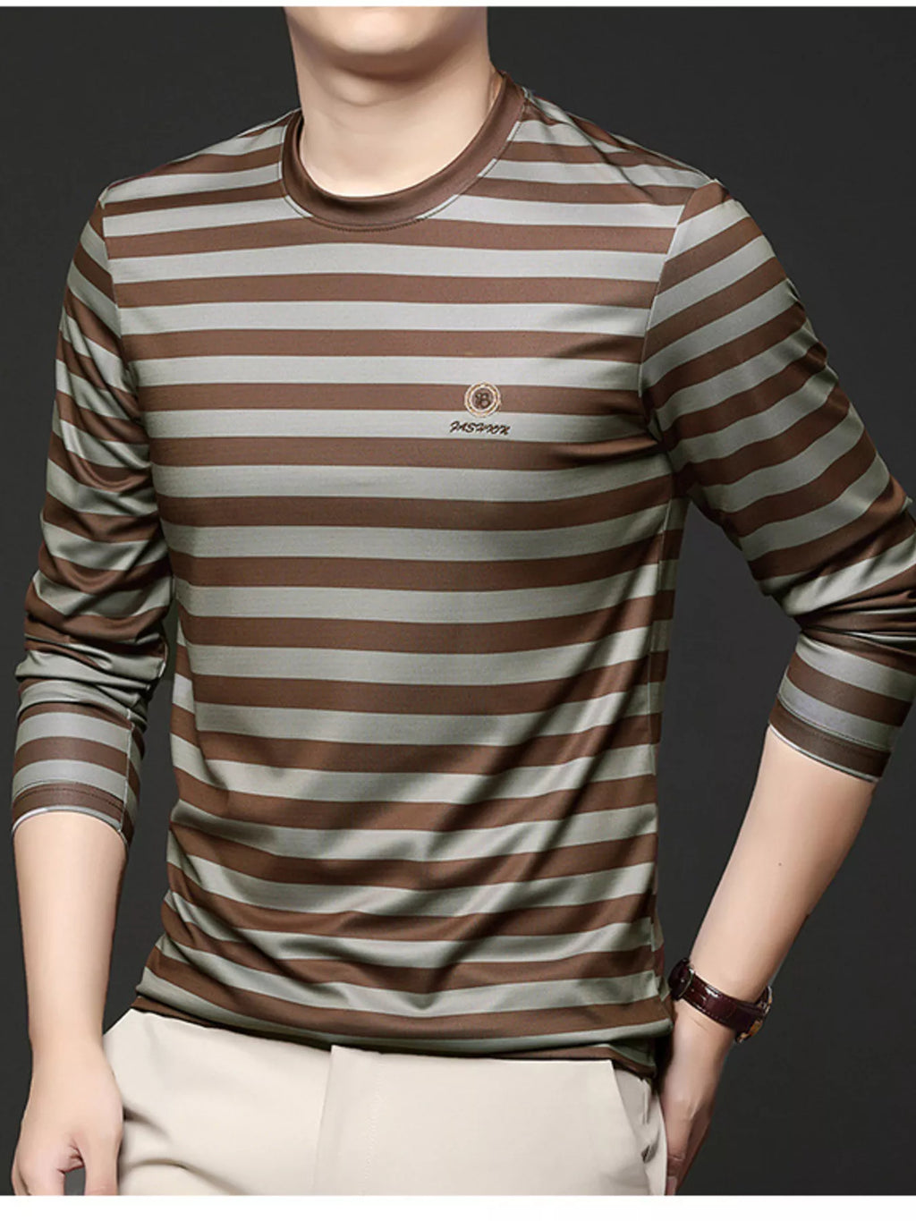Men's Plus Size Striped Long Sleeve Thickened Warm T-Shirt