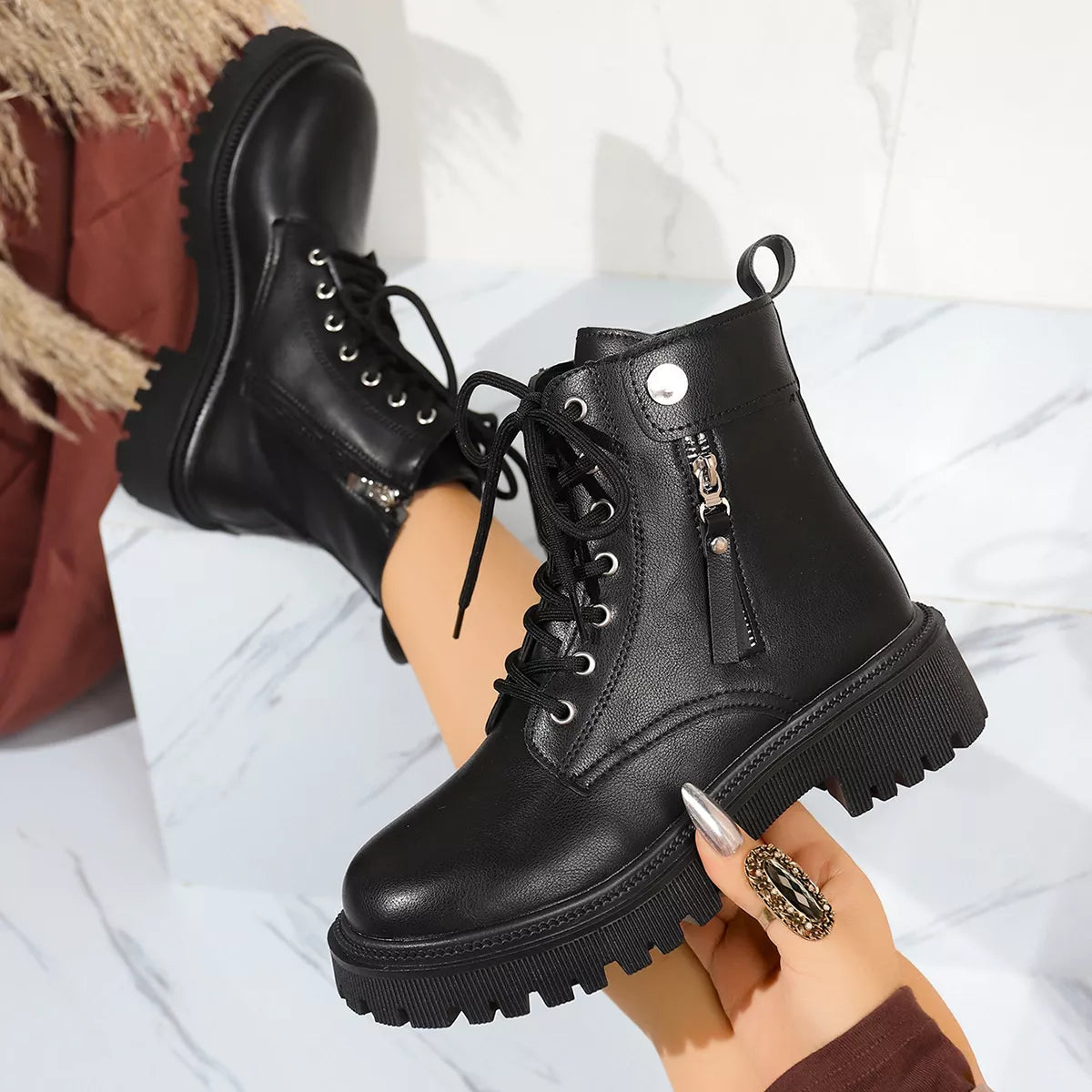 Round Toe Block Heels Boots with Mid-Heel Comfort