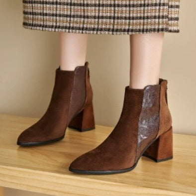 Women's Minimalist British-Style Short Ankle Boots with Back Zipper | Suede Leather
