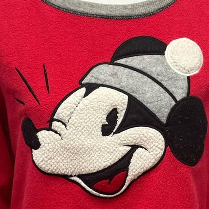 Disney Womens Medium Mickey Mouse Snow Hat Long Sleeve Fleece Crew Neck Top