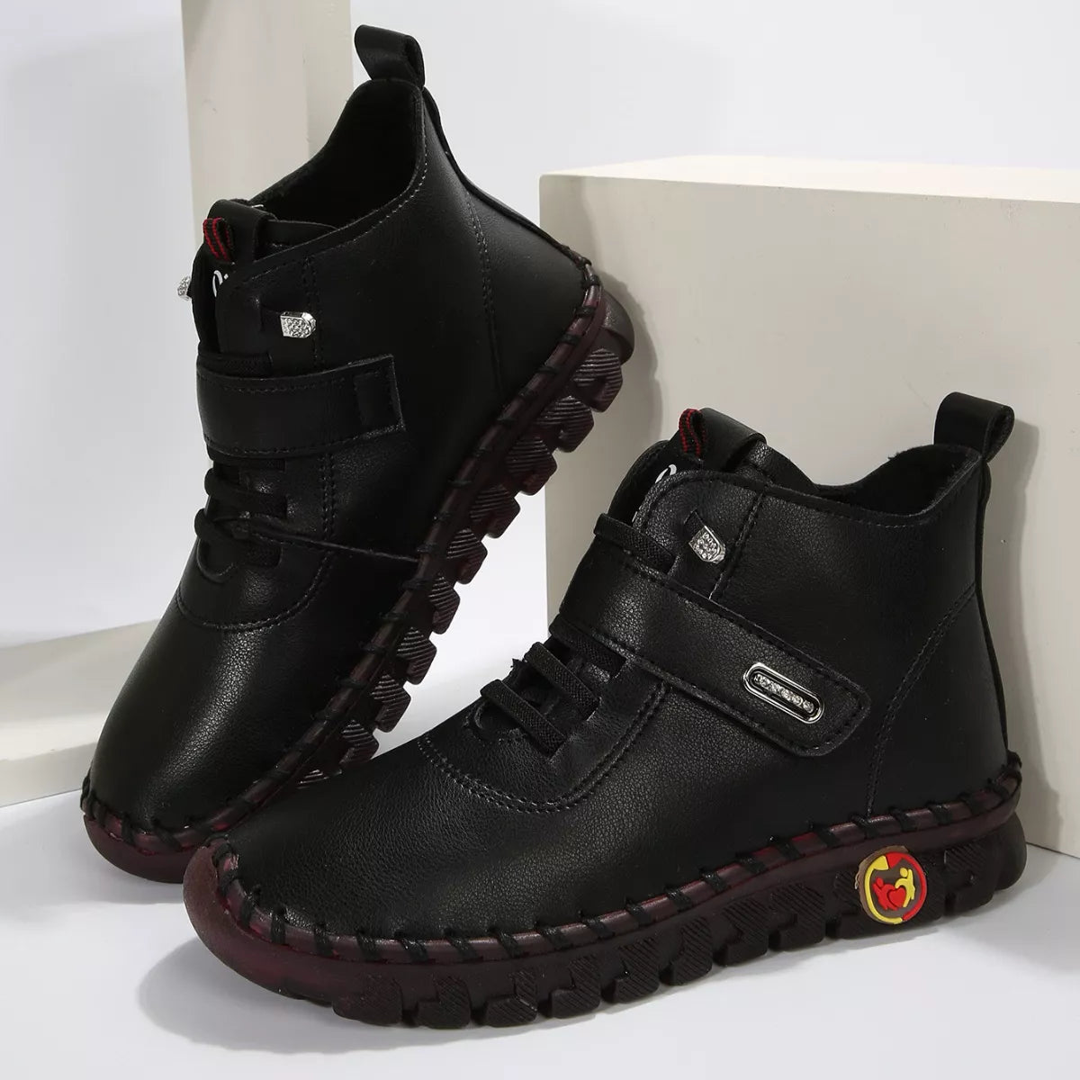 Women's Lace Up Platform Ankle Boots – Flat Platform PU Leather Booties