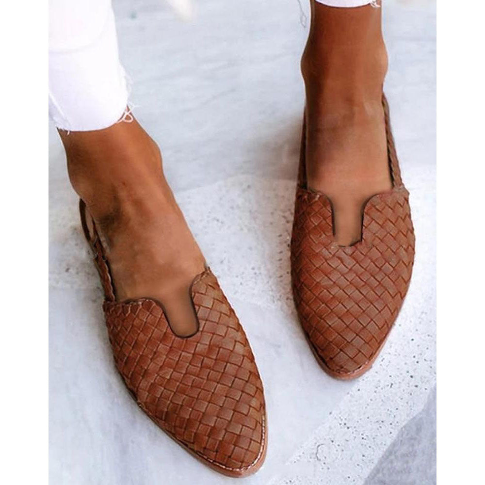Women's Plus Size Pointed Toe Slip-On Sandals | Knit Upper Low Heel