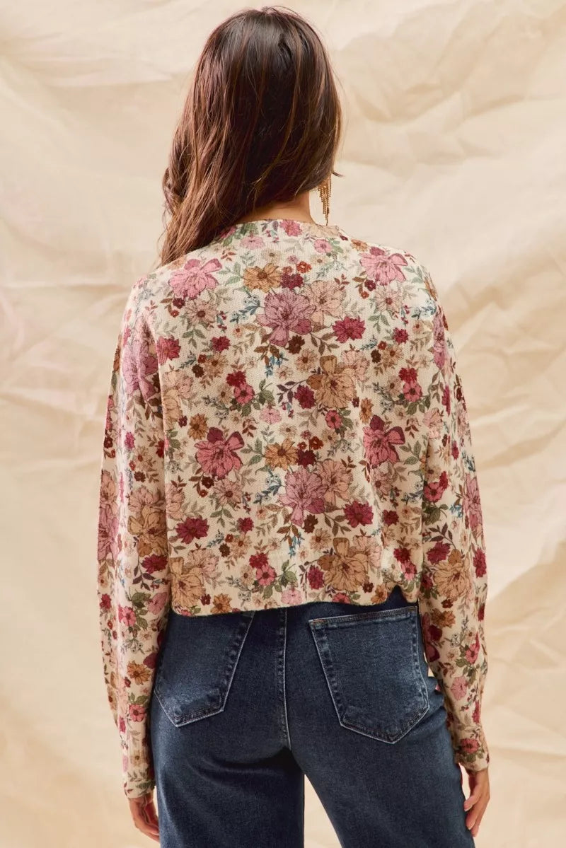 SO ME Floral Print Button Front Sweater Cardigan