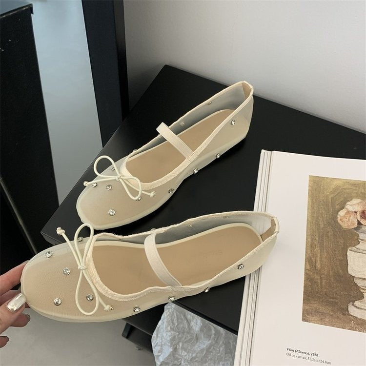 Women's Rhinestone Mesh Ballet Flats | Slip-On Round Toe Flat Shoes