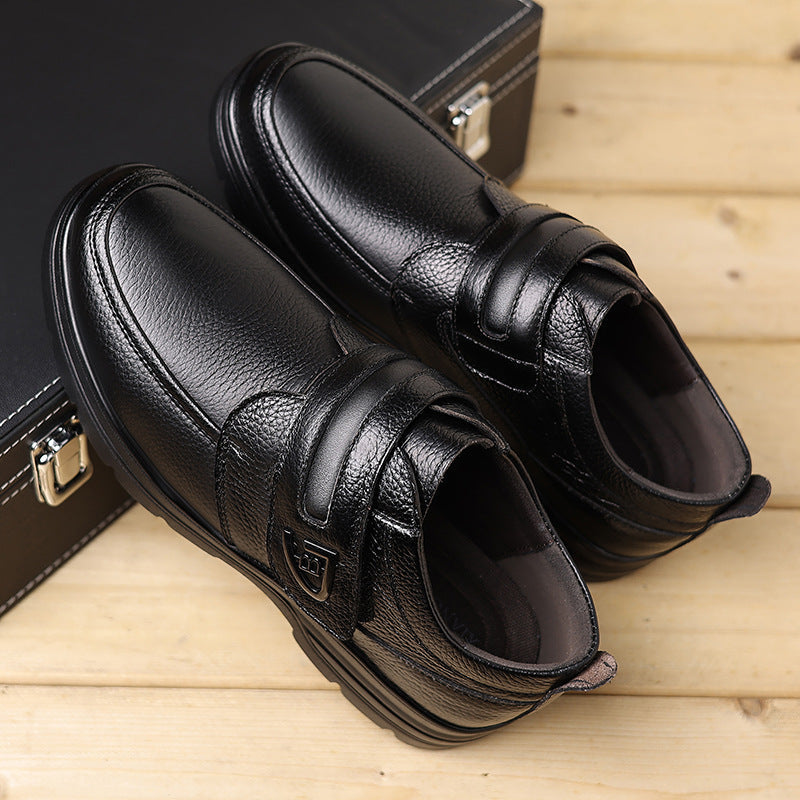 Premium British Leather Slip-On Casual Shoes for Men - Full Grain Cowhide with Soft Rubber Sole