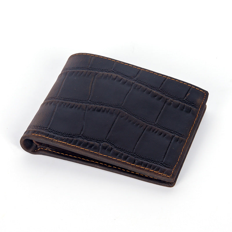 Genuine First-Layer Cowhide Leather Wallet for Men – Slim Horizontal Bifold with Silver Hardware