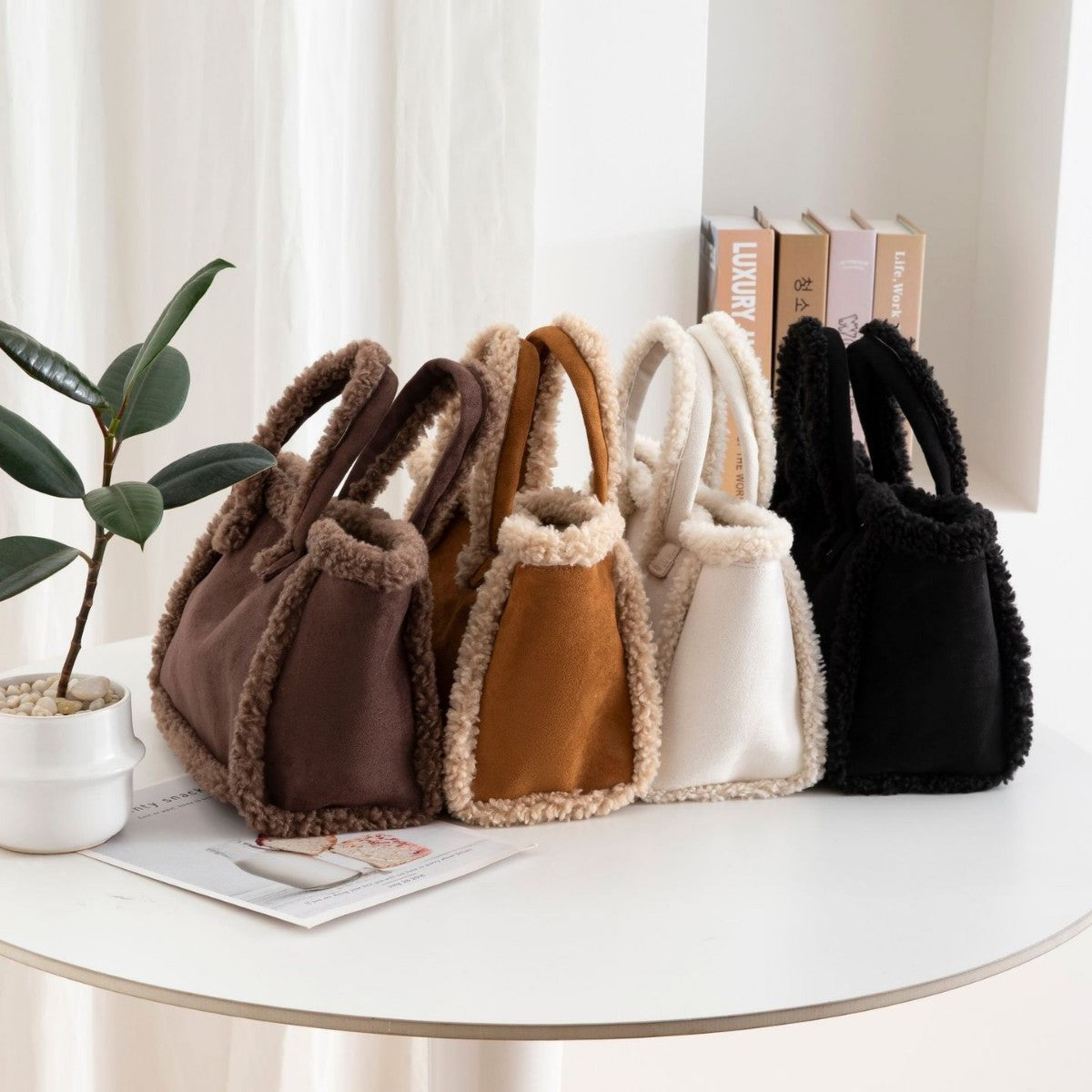 Plush Crossbody Tote Bag