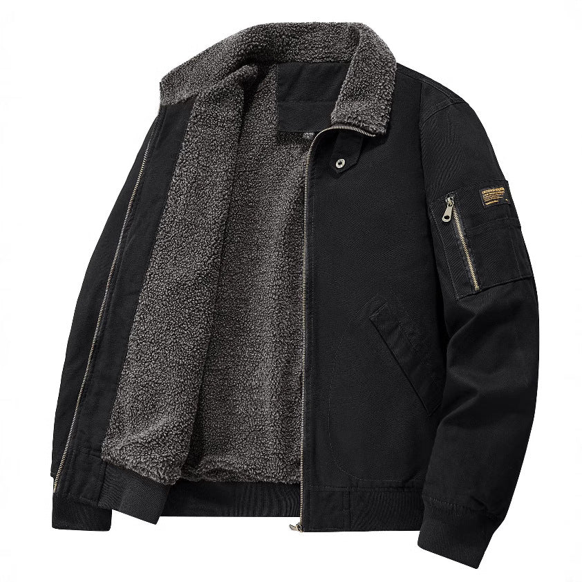 Winter Fleece Cotton Coat For Men, Fleece-lined And Thickened Cotton Jacket
