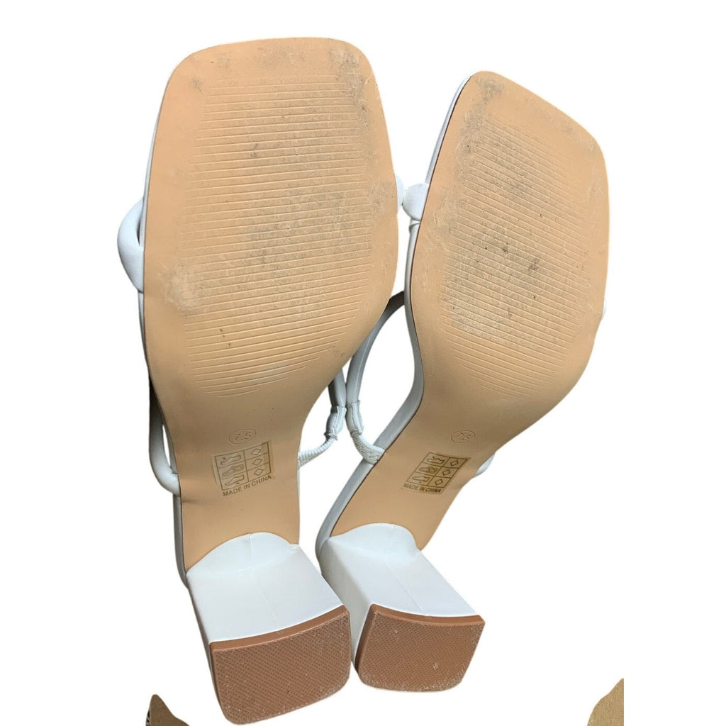 Avidirk Womens Size 7.5 White 2 Strap Slide On Open Toe 3" Chunky Heel Sandals