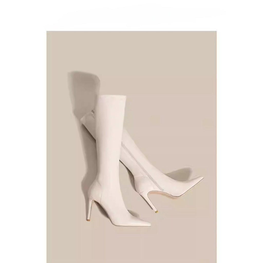 Women's Solid Color Stiletto Over-the-Knee Boots – Pointed Toe Side Zip
