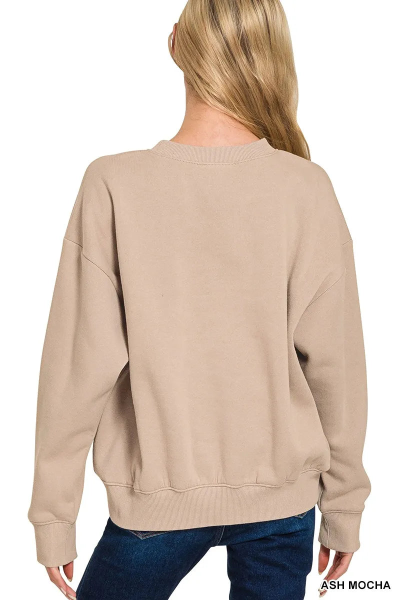 Zenana Fleece Long Sleeve Sweatshirts & Shorts Set