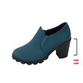 Women's Chunky Heel Mid-Calf Boots - Round Toe Suede Shoes with Rubber Sole