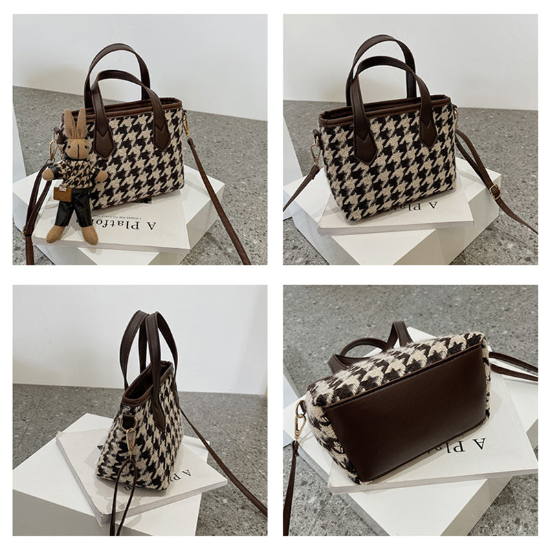 Women's Houndstooth Shoulder Bag | Checkered Wool Crossbody Handbag & Messenger Tote
