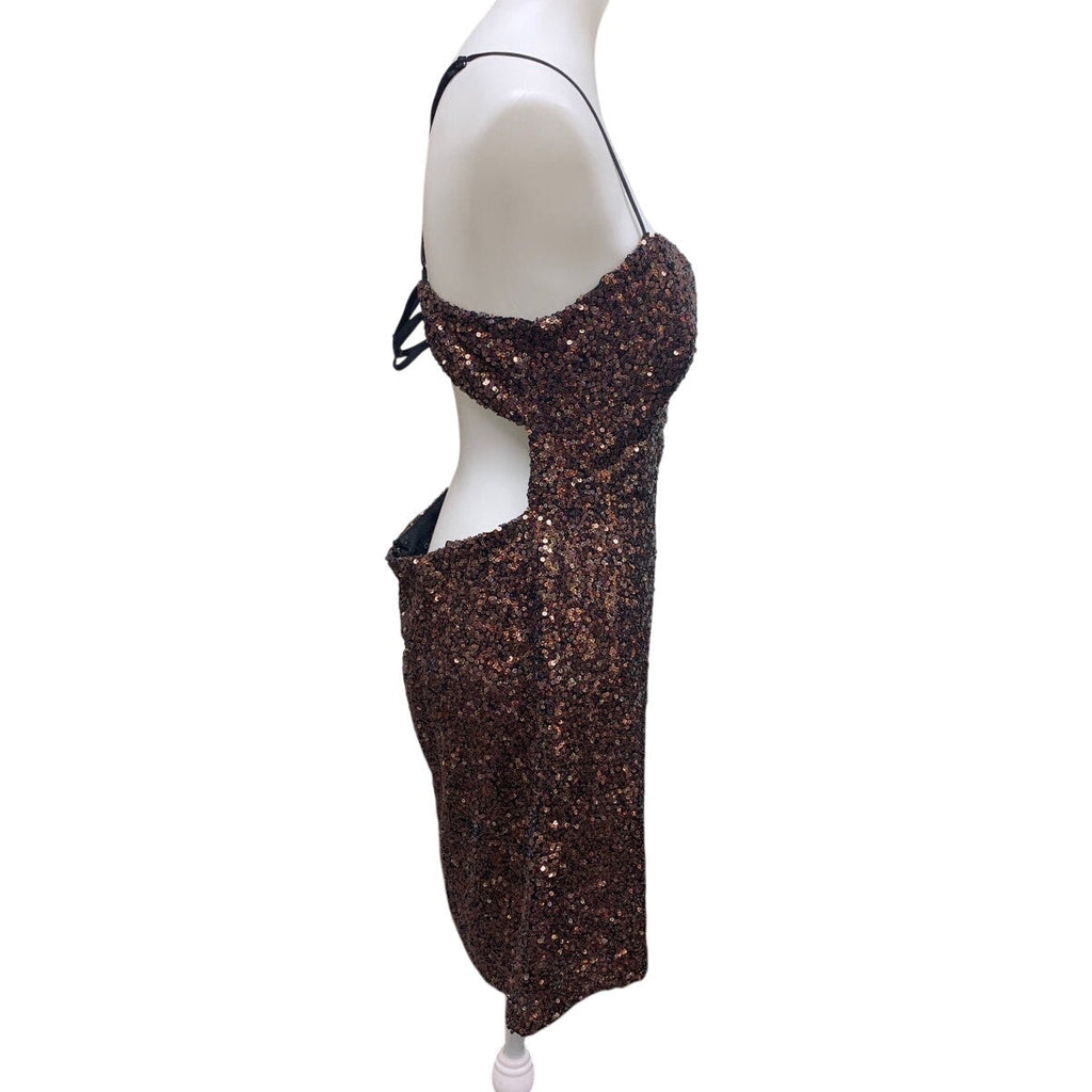 New City Studio Juniors Size 15/16 Criss Cross Strap Copper Sequin Prom Dress