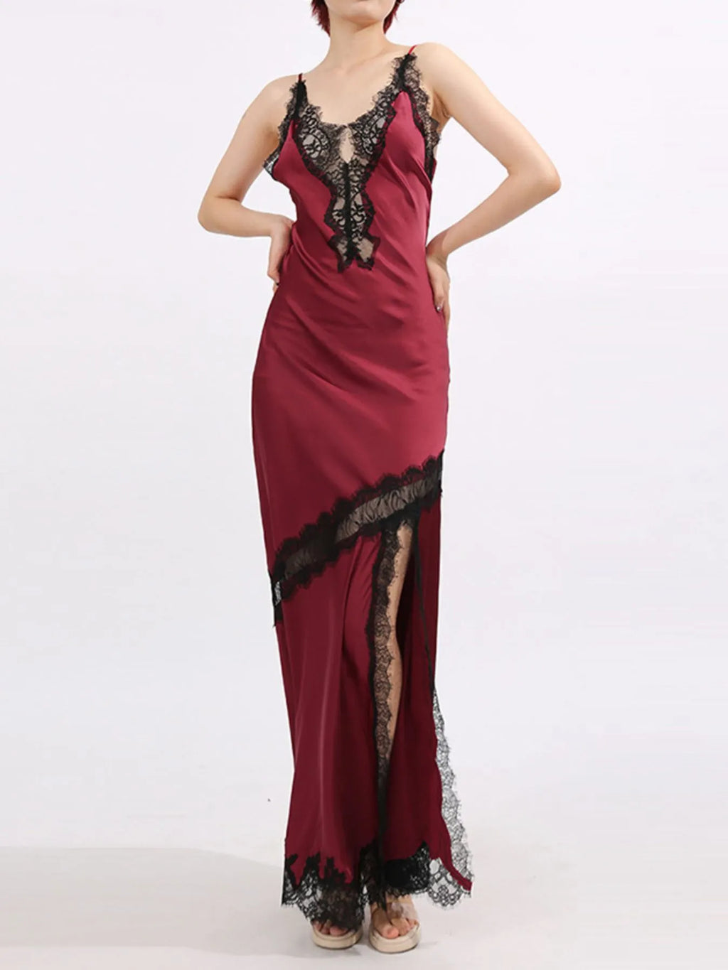 Slit Lace Detail Maxi Cami Dress