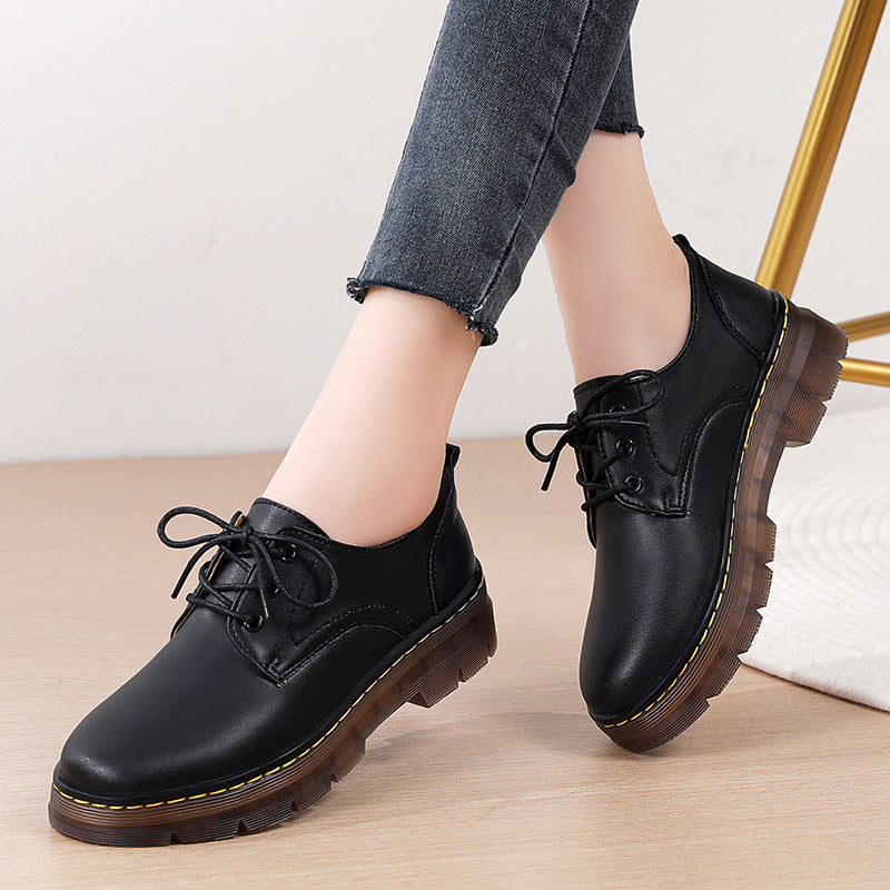 Women's Retro British Style Cutout Flat Shoes | Split Cowhide Leather Round Toe Non-Slip Loafers | Sarah Express
