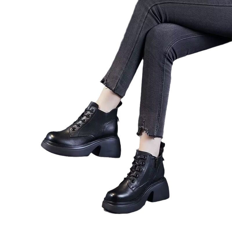 Women's Mid-Calf Chunky Heel Boots | Side Zipper | PU Leather | Black Beige Brown