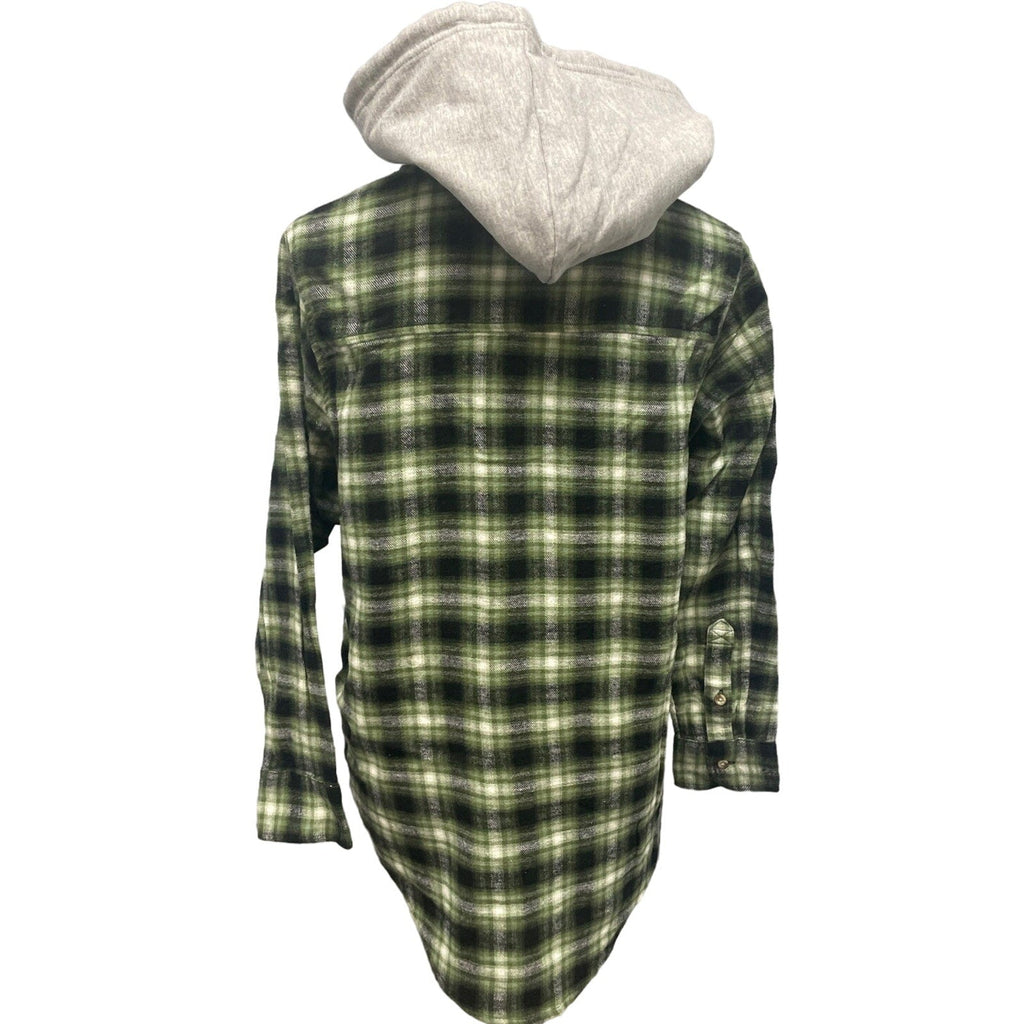 New Hand Printed Womens Medium Black Lab Dog Long Sleeve Plaid Flannel Hoodie