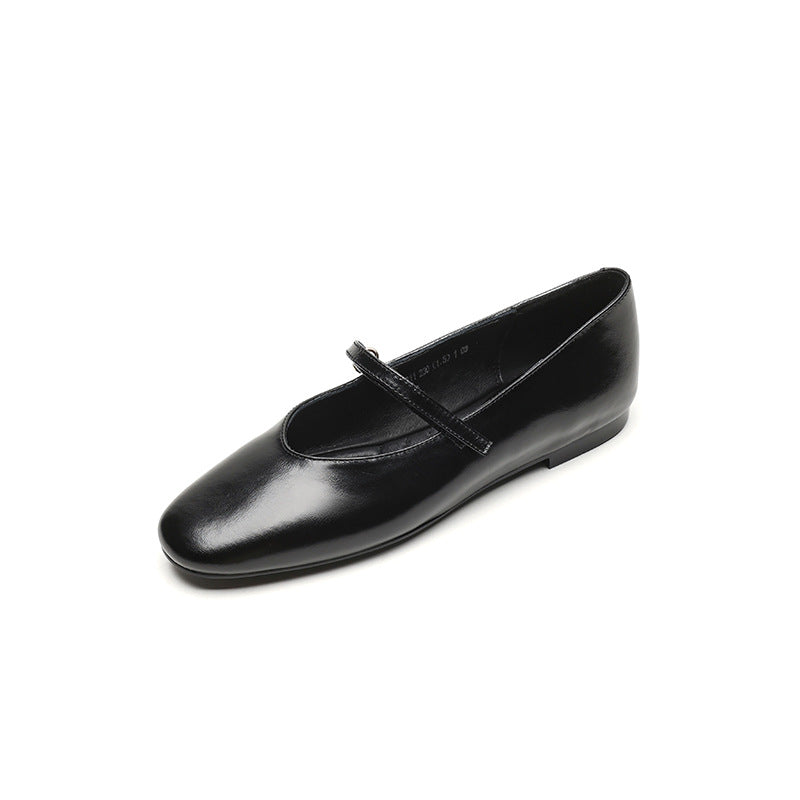 Mary Jane Flats | Cowhide Leather Buckle Shoes