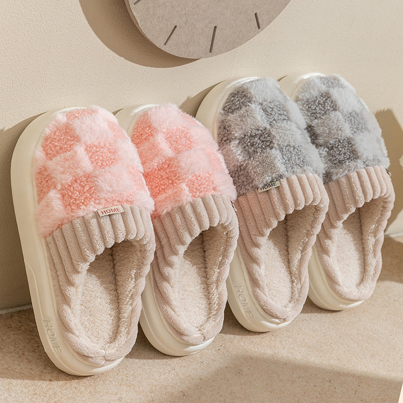 Plaid Plush Slippers for Women & Men