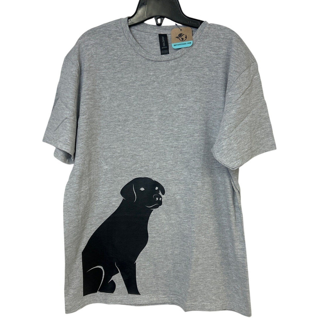 New Hand Printed Mens Medium Gray Heathered Black Lab Dog Short Sleeve Tee Shirt