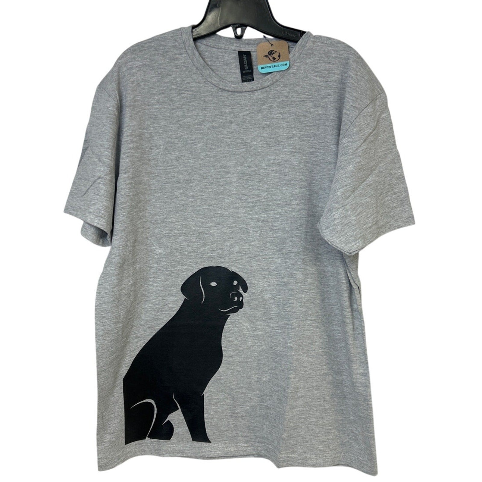 New Hand Printed Mens Medium Gray Heathered Black Lab Dog Short Sleeve Tee Shirt