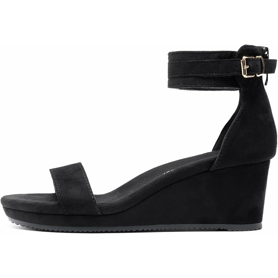 Dream Pairs Womens Size 10 Black 2.5" Wedge Sandal Open Toe Ankle Strap Shoes