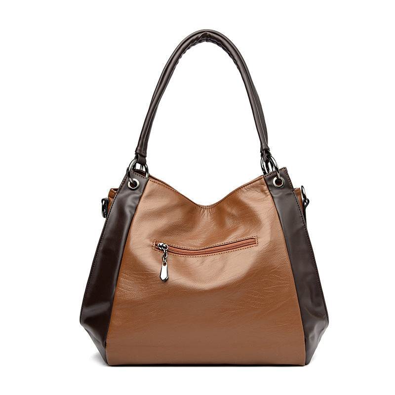 Women's Soft Leather Tote Bag - Urban Minimalist Shoulder Bag with Multiple Compartments