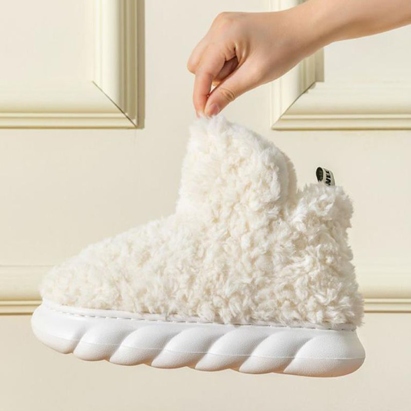 Unisex Waterproof Heeled Plush Cotton Slippers | Indoor Outdoor EVA Sole