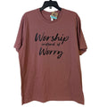 New Hand Printed Womens Large Worship Instead Of Worry Short Sleeve Tee Shirt