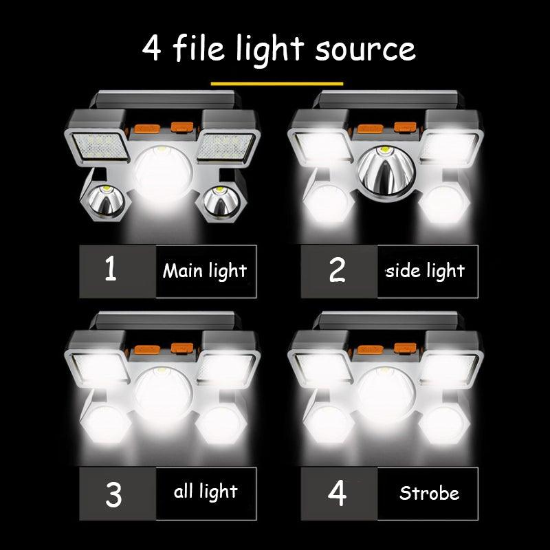 Adjustable USB Rechargeable Torch Lamp Built-in Battery 5 Led Strong Headlight Waterproof  Rechargeable Super Bright Head-Mounted Flashlight For Outdoor Night Camping