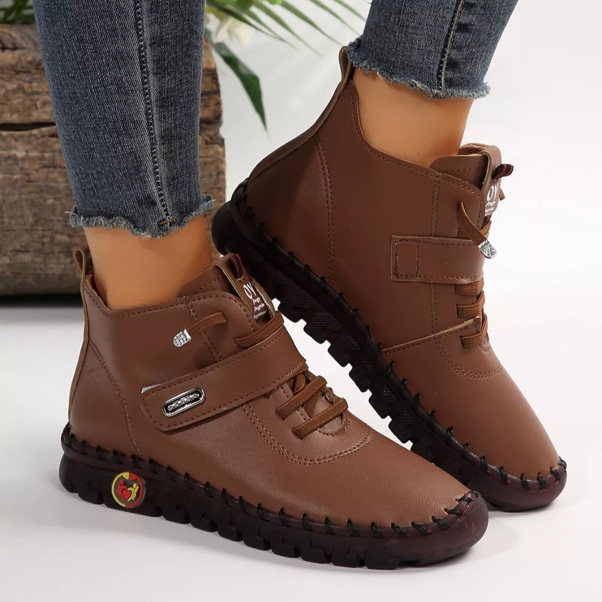 Women's Lace Up Platform Ankle Boots – Flat Platform PU Leather Booties