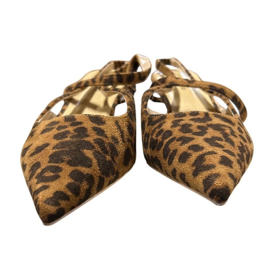 New C.Paravano Women Size 9 Brown Leopard Spot Slingback 2.75" Kitten Heel Shoes