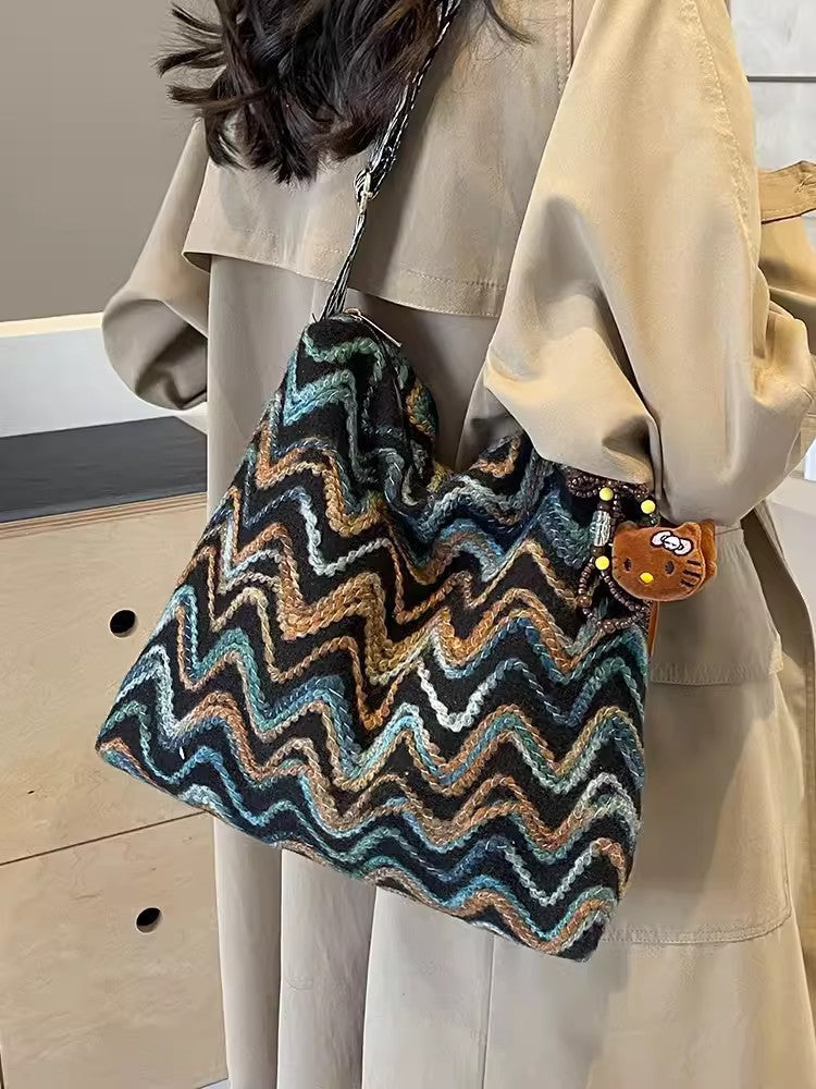 Womens Casual Ethnic-Style Embroidered Crossbody Shoulder Bag