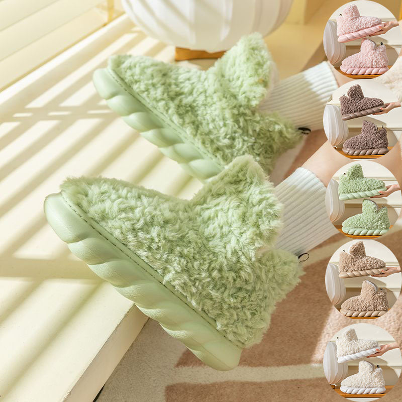 Unisex Waterproof Heeled Plush Cotton Slippers | Indoor Outdoor EVA Sole