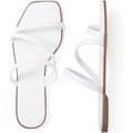 Lacuone Womens 10.5 White Faux Leather Open Toe Strappy Slide On Flat Sandals