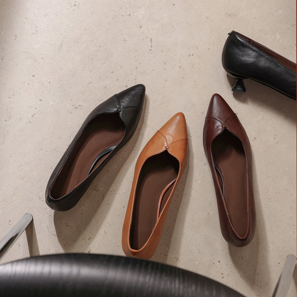 Women's Washed Cowhide Kitten Heel Pumps | Pointed Toe Leather Dress Shoes