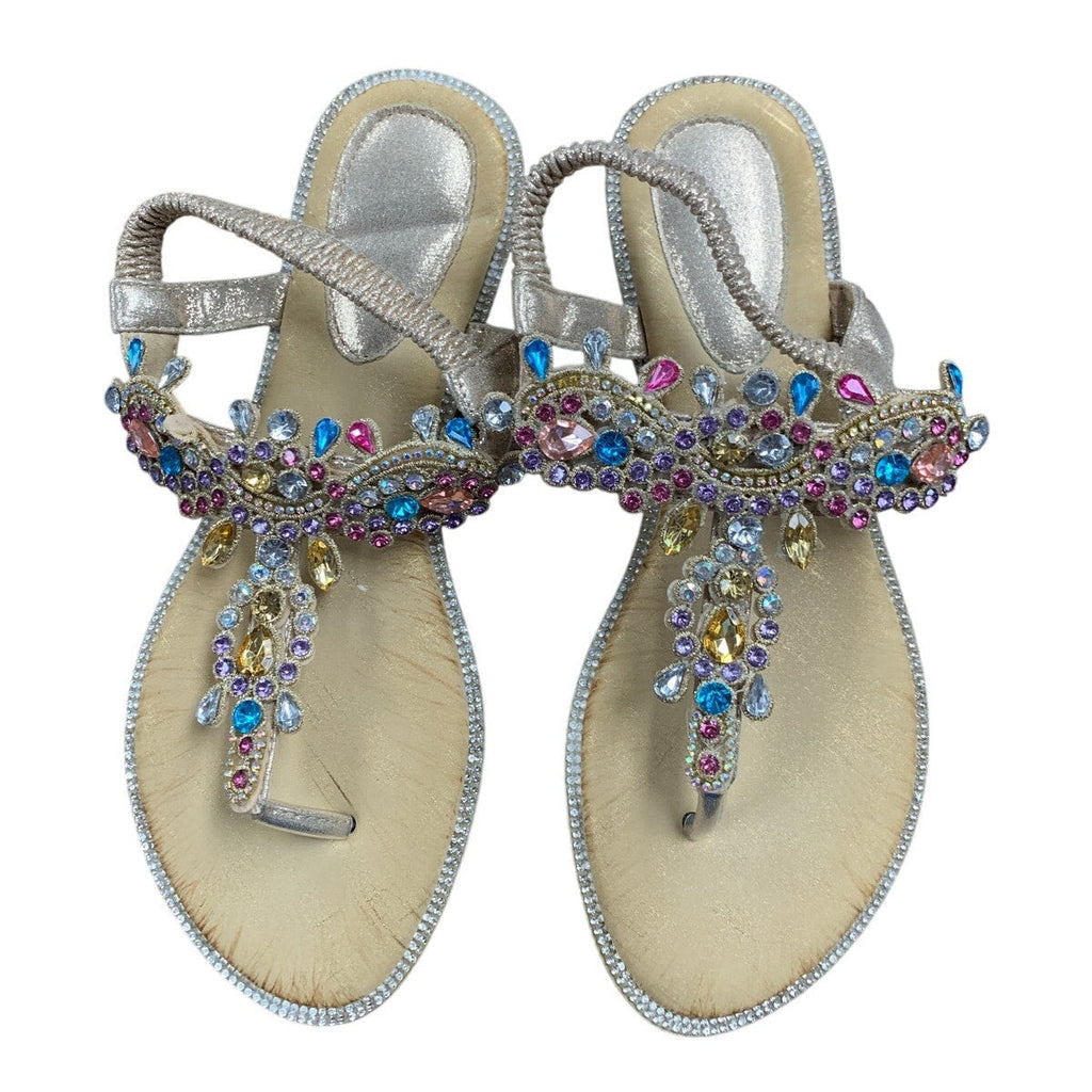 Icker Womens Size 9.5 Rose Gold Rhinestone Sandals Open Round Toe Shoes