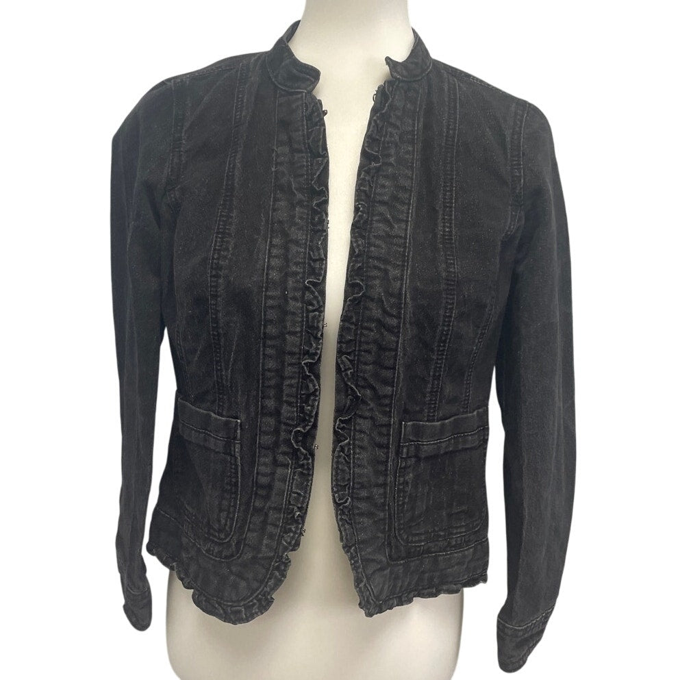 Christopher & Banks Womens Petite Small Stretch Cotton Glittery Jean Jacket