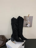 Women's Vintage Western Cowboy Boots | Suede Pointed Toe Chunky Heel Slip-On