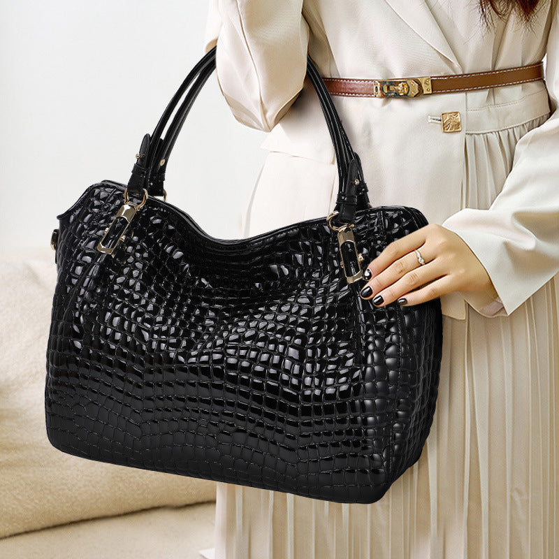 Women's Genuine Leather Tote Bag - Crocodile Pattern Large Casual Handbag