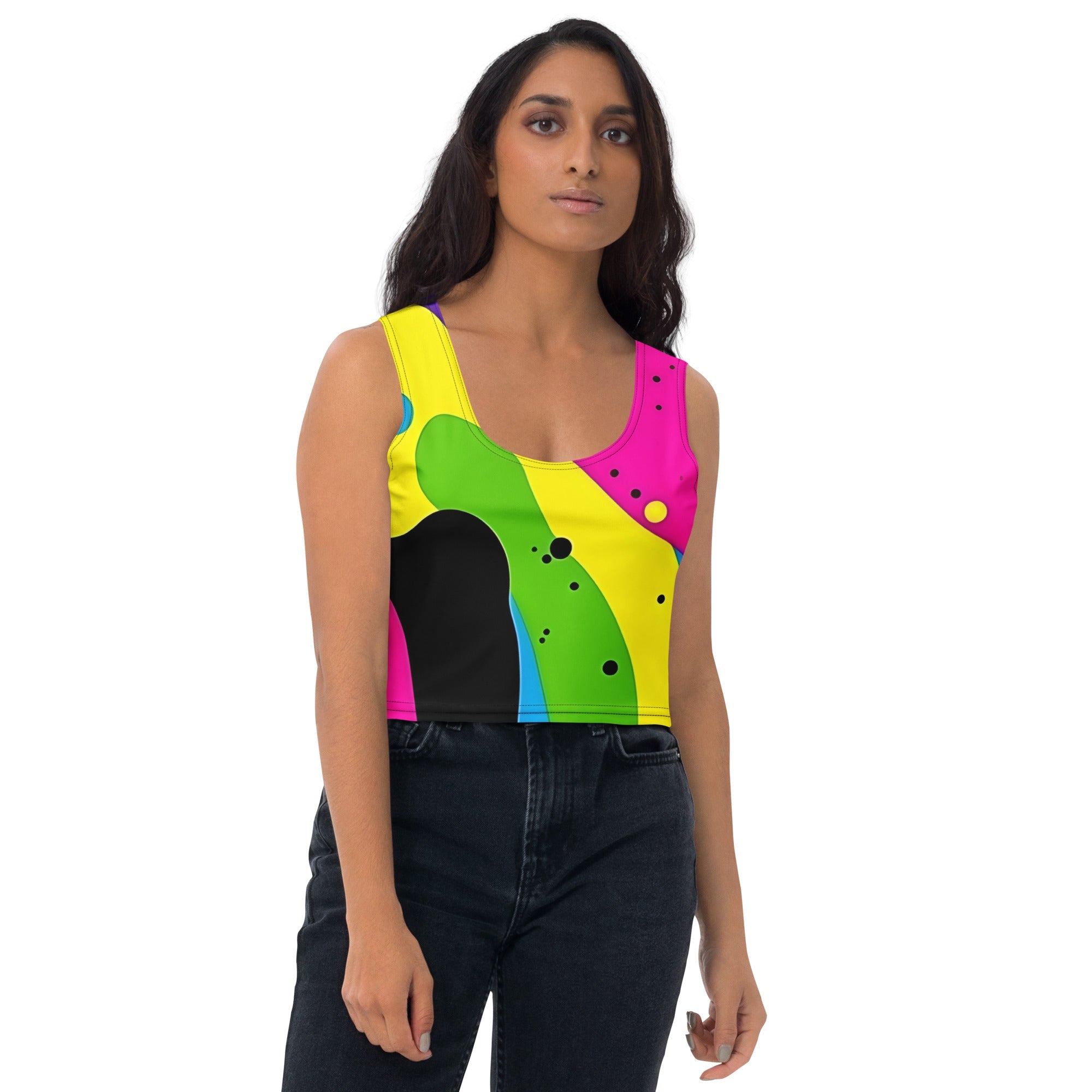 Color Splash Woman's Crop Top Tank Top For EDM Rave Festival Outfit Clothing