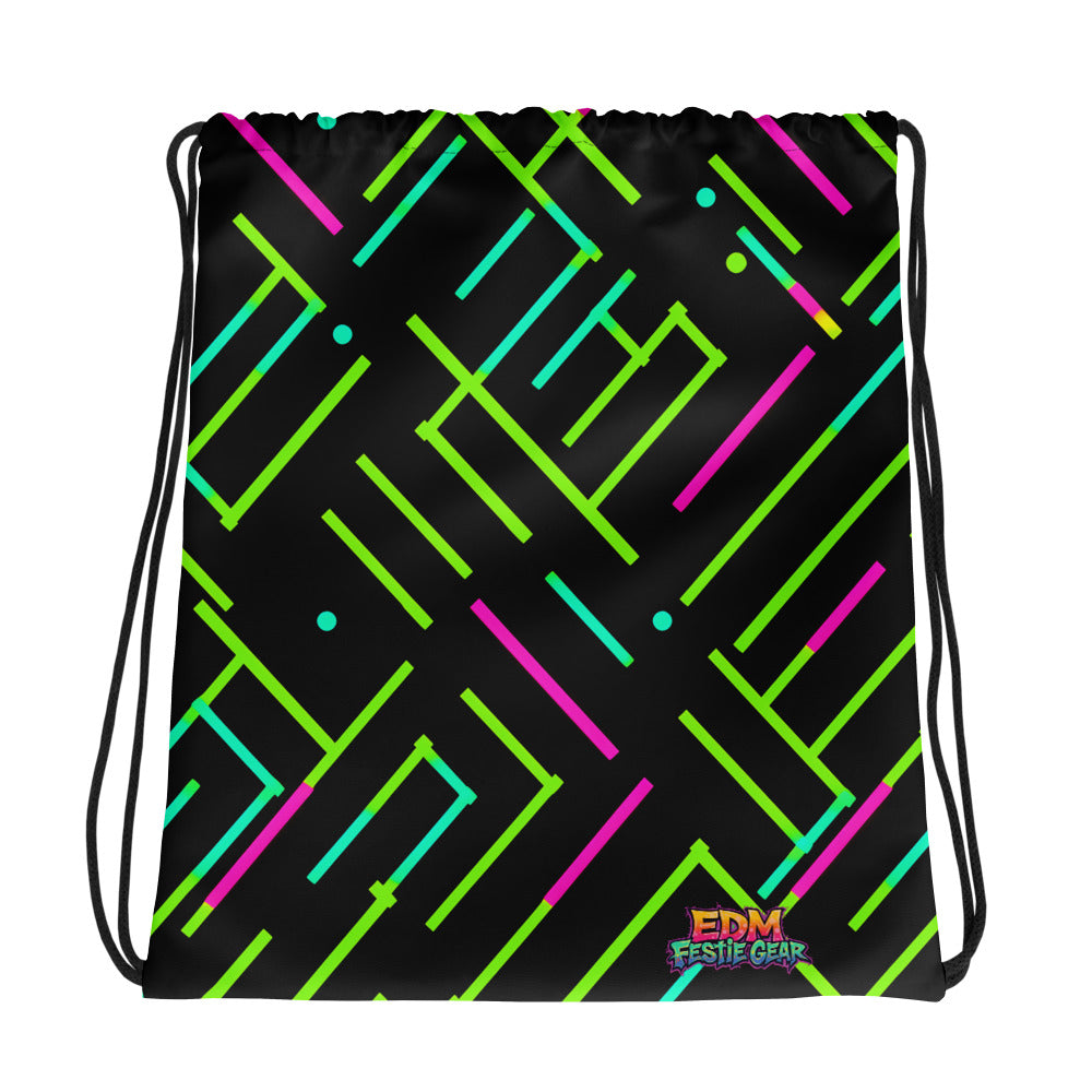 Neon Geometrical Line Drawstring bag For EDM Rave Festival Outfit Clothing