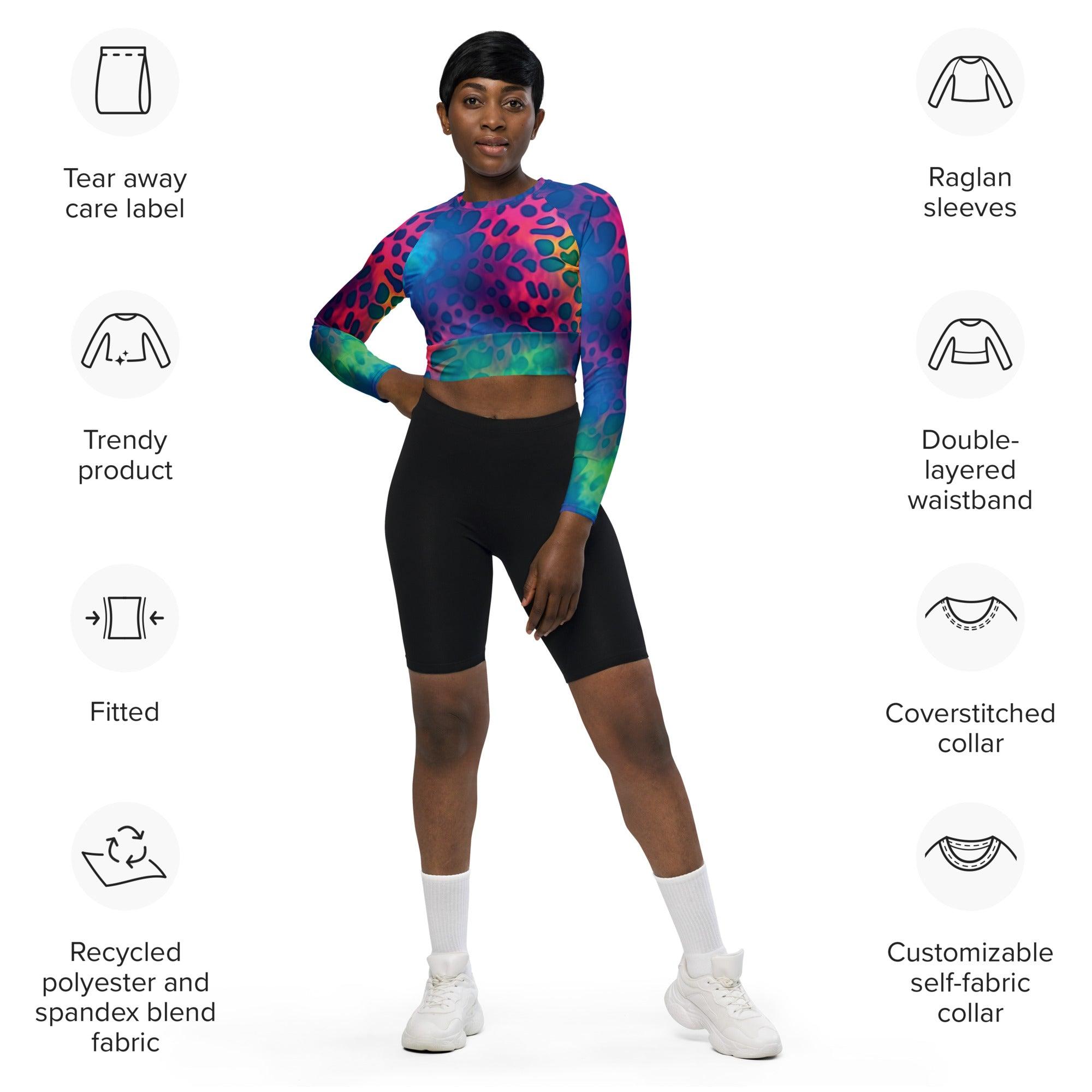 Neon Leopard Long Sleeve Crop Top for Raves and Festivals
