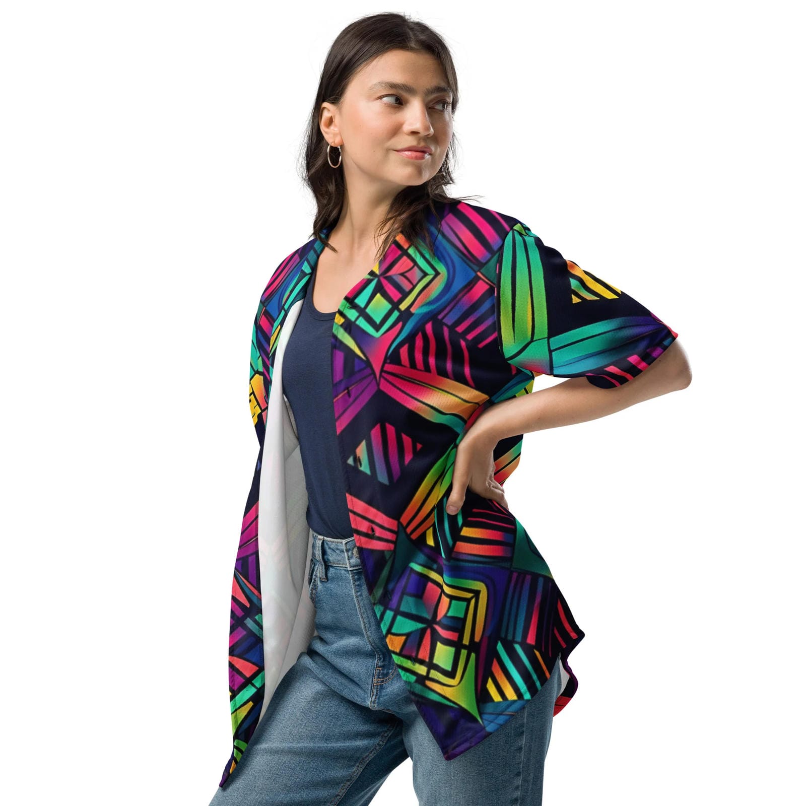 Neon Geometric Baseball Jersey for Rave Vibes