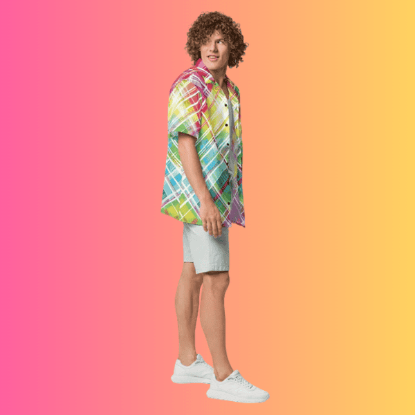 Rainbow Plaid Festival Button-Up Shirt for Ravers