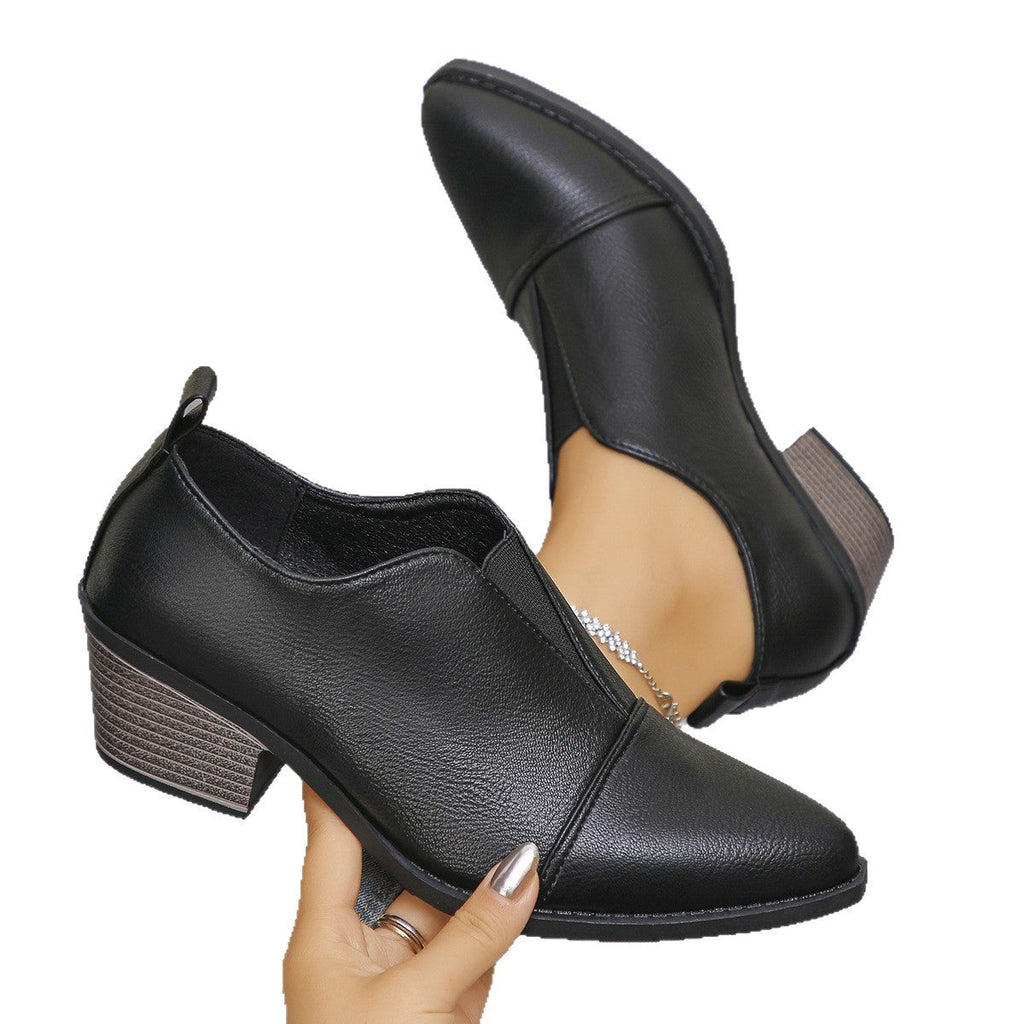 Slip-On Pointed-Toe Chunky Heel Pumps – PU Leather, Plus Size EU 35–43 | Women's Work & Formal Heels
